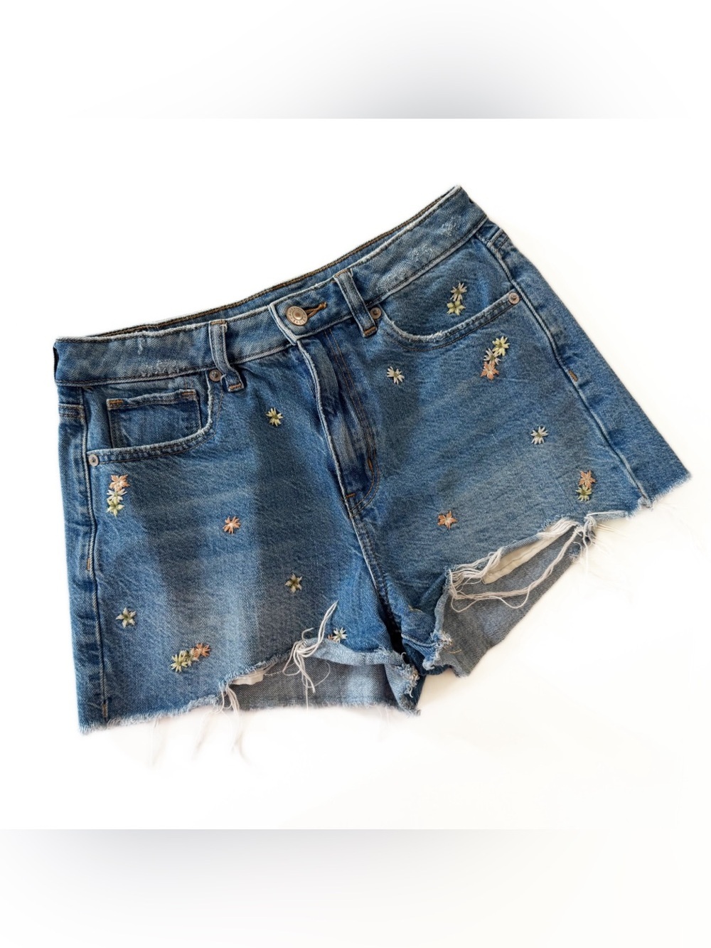 American Eagle Shorts Womens 2 Mom Cut Off Floral Embroidered Denim